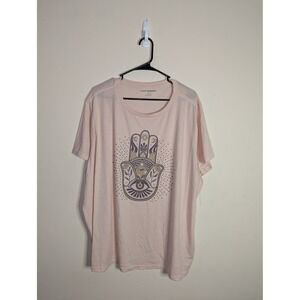 Lucky Brand Womens Hamsa Hand Graphic Tee Peach Whip Pink Studded 3X NWT